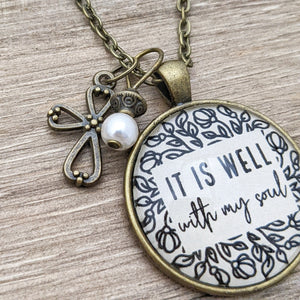 It is well with my soul pendant necklace with charms | Vintage Inspired Scripture Jewelry| Christian Necklace