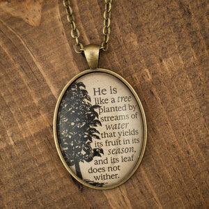 "he is like a tree planted by streams of water" necklace