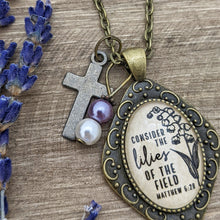 Consider the lilies of the field charm necklace | Matthew 6:28 Necklace | Christian Jewelry