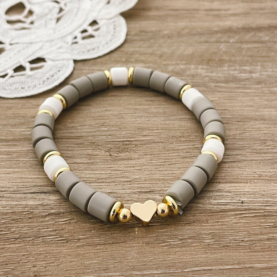 Pastel Gray with Gold Accents Beaded Bracelet