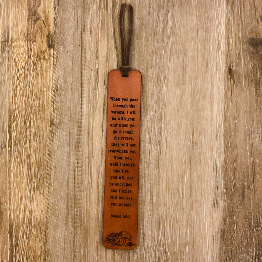Isaiah 43:2 - Leather Bookmark - When you pass through the waters...