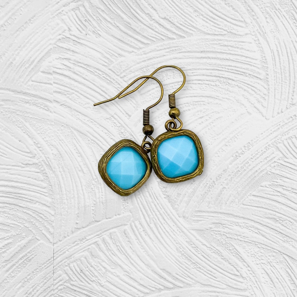 Square Turquoise Glass Earring