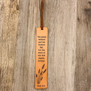 Isaiah 40:8 - Leather Bookmark - the Word of our God stands forever