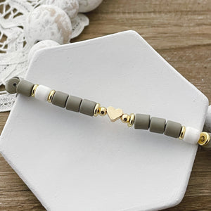 Pastel Gray with Gold Accents Beaded Bracelet