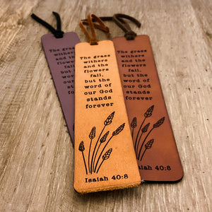 Isaiah 40:8 - Leather Bookmark - the Word of our God stands forever