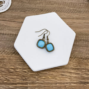Square Turquoise Glass Earring