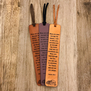 Isaiah 43:2 - Leather Bookmark - When you pass through the waters...