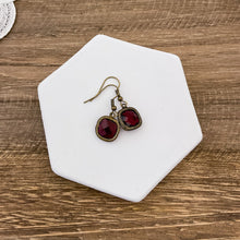 Square Ruby Glass Earring