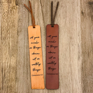Colossians 3:2 - Leather Bookmark - set your mind on things above